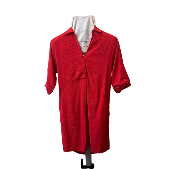 Whistles Lola Collar Shirt Dress Three Quarter Sleeve Red Orange Size XS - Picture 2 of 7
